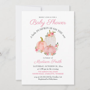 Watercolor Pink Pumpkins Roses Baby Shower Invitation