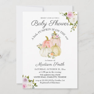 Watercolor Pink Pumpkins Roses Baby Shower Invitation