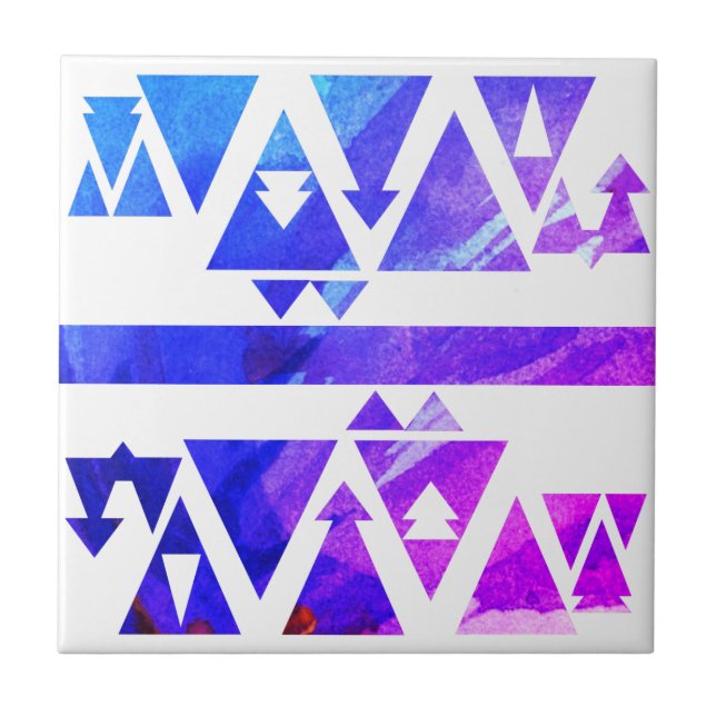 Watercolor Pink Purple and Blue Stencil Tile (Front)