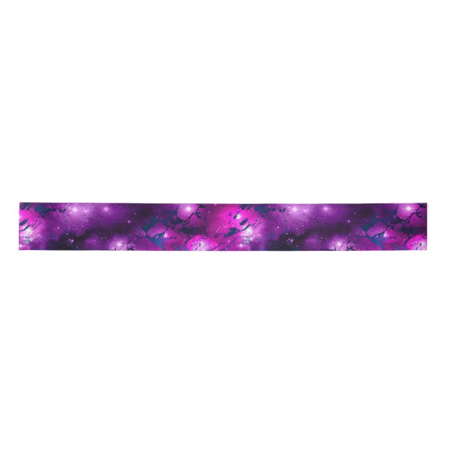 Watercolor Pink, Purple & Blue Marble Galaxy Satin Ribbon (Front)