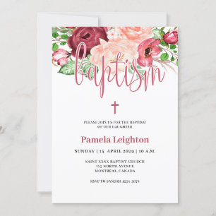 Watercolor Pink Purple Floral Girl Baptism  Invitation
