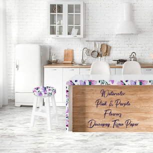 Watercolor Pink & Purple Flowers Decoupage Tissue Paper