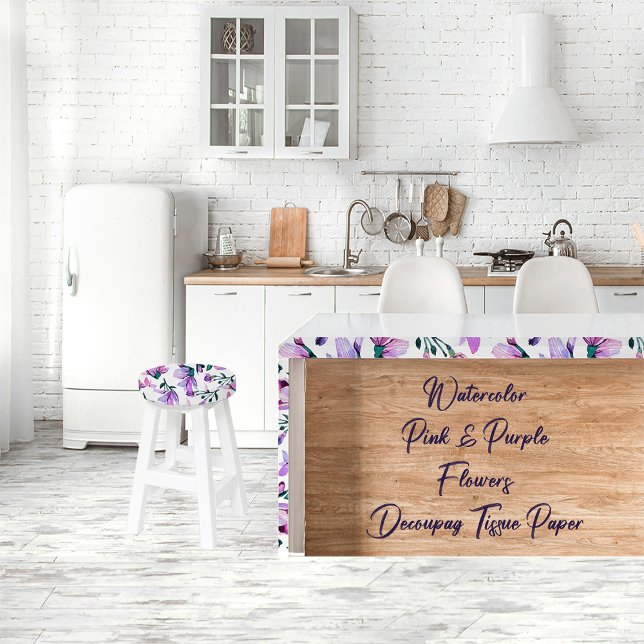 Watercolor Pink & Purple Flowers Decoupage Tissue Tissue Paper (Watercolor Floral Decoupage Tissue Paper)