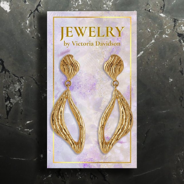 Watercolor Pink Purple Gold Frame Earring Display Business Card (Perfect for business)