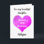 Watercolor Pink Purple Heart 16th Birthday Card<br><div class="desc">Beautiful 16th birthday wishes for daughter with this personalised happy 16th birthday card. You'll be able to personalise the front of the card with her name underneath the bright pink heart. The birthday message inside reads "I hope that today and every day is filled with lots of love, laughter and...</div>