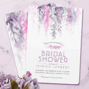 Watercolor pink purple indigo bridal shower invitation