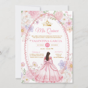 Watercolor Pink Purple Quinceañera 15 Anos Flowers Invitation