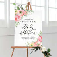 Watercolor Pink Ranunculus Baby Shower Welcome