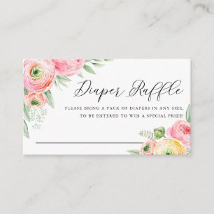 Watercolor Pink Ranunculus Flowers Diaper Raffle Enclosure Card