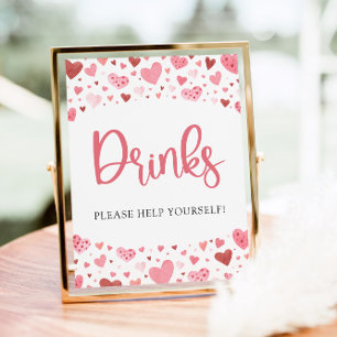 Watercolor Pink Red Hearts Valentine Drinks Sign