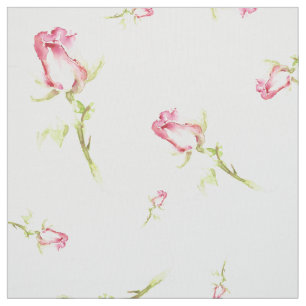 Watercolor Pink Red Roses Hand Painted Fabric