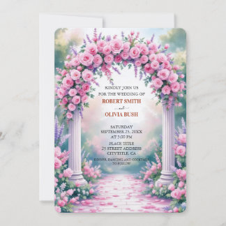 Watercolor Pink Rose Arch Garden Invitation