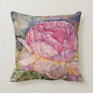 Watercolor Pink Rose Bloom Throw Pillow