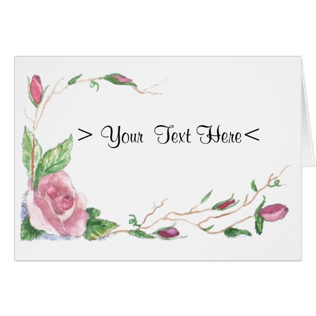 Watercolor Pink Rose Border (Front Horizontal)