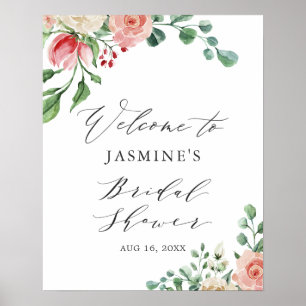 Watercolor Pink Rose Bridal Shower Welcome Sign