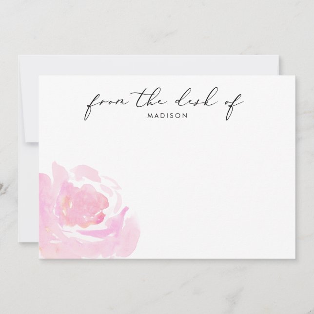 Watercolor Pink Rose Calligraphy Card (Front)