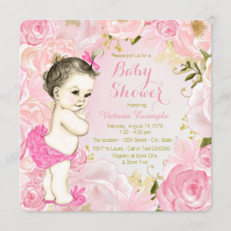 Watercolor Pink Rose Floral Baby Shower Invitation