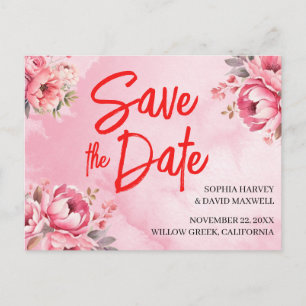 Watercolor Pink Rose Flower Calligraphy Wedding Postcard