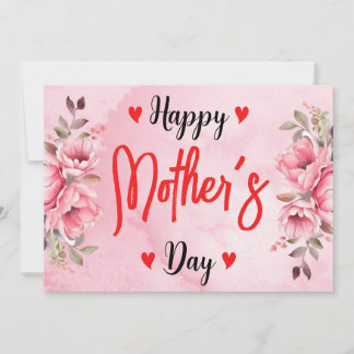 Watercolor Pink Rose Flower Mother's Day Artistic Holiday Card
