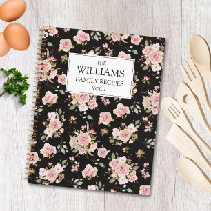 Watercolor Pink Rose Flowers Floral Family Recipe  Notebook