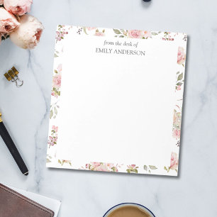Watercolor Pink Rose Flowers Floral Pattern Notepad