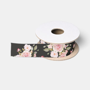 Watercolor Pink Rose Flowers Floral Pattern Satin Ribbon
