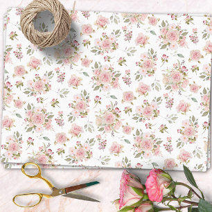 Watercolor Pink Rose Flowers Floral Pattern Tissue Paper