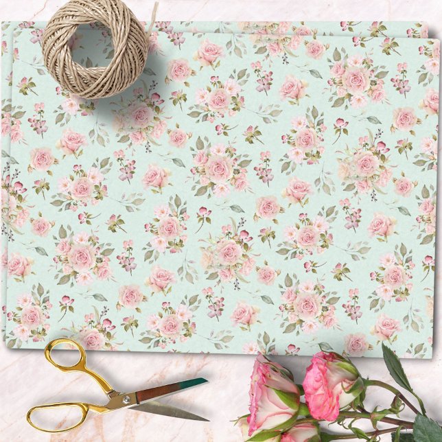 Watercolor Pink Rose Flowers Floral Pattern Tissue Paper (In situ)
