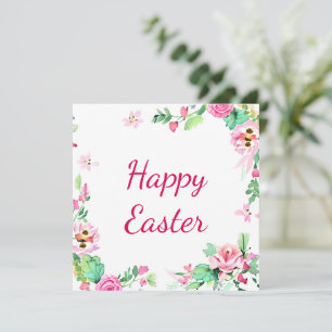 Watercolor pink rose frame custom holiday card