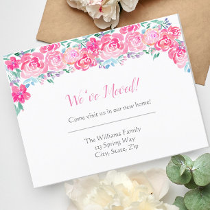 Watercolor Pink Rose Garden New Address Change Announcement Postcard