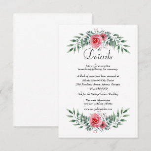 Watercolor Pink Rose Greenery Foliage Details Enclosure Card