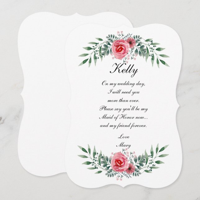 Watercolor Pink Rose Greenery Foliage MaidOf Honou Invitation (Front/Back)