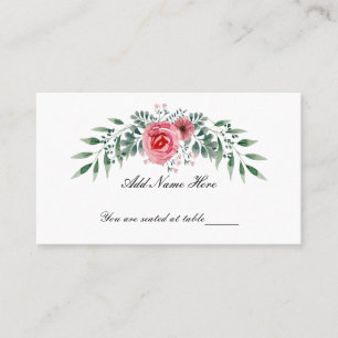 Watercolor Pink Rose Greenery Foliage Place Card