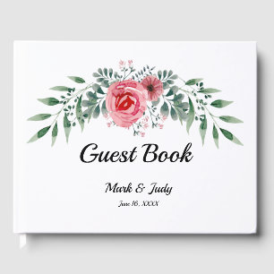 Watercolor Pink Rose Greenery Foliage Wedding Guest Book
