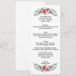 Watercolor Pink Rose Greenery Foliage Wedding Menu