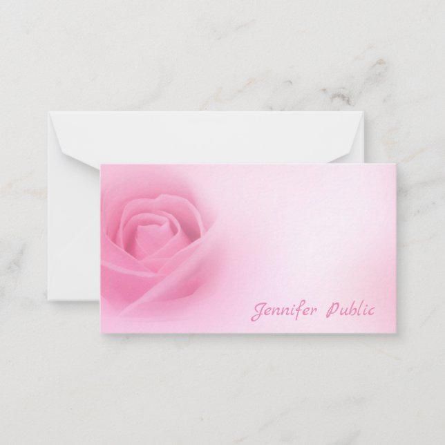 Watercolor Pink Rose Handwritten Script Name Chic Card (Front)