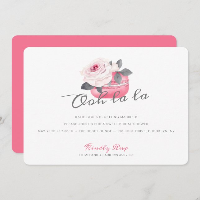Watercolor Pink Rose Macaron Bridal Shower Invitation (Front/Back)