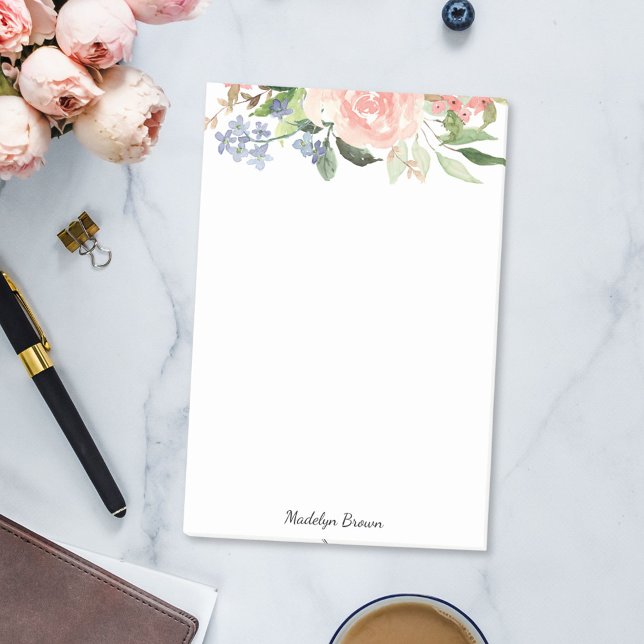 Watercolor  Pink Rose Spring Floral Post-it Notes (In situ Office desk)