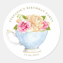 Watercolor Pink Rose Teacup Floral Birthday Tea