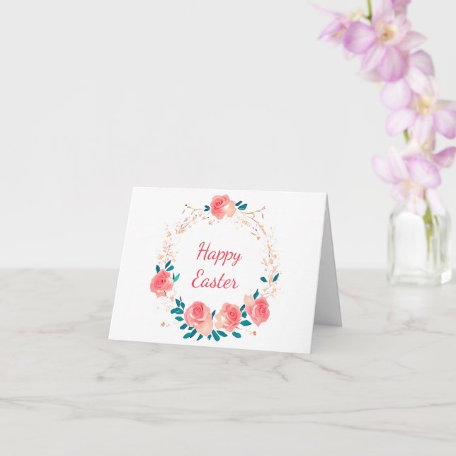 Watercolor pink rose wreath custom card (Orchid)