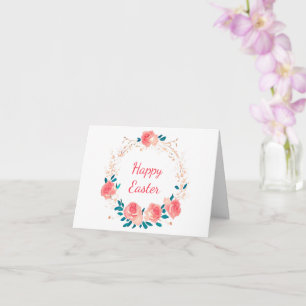 Watercolor pink rose wreath custom card