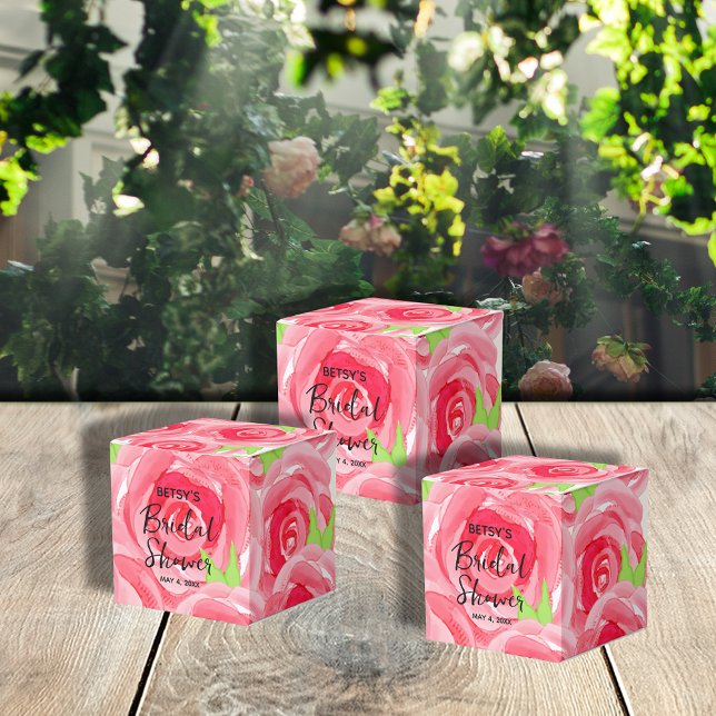 Watercolor Pink Roses 2" Party Favour Box (2" square favor boxes are ready to personalize for your occasion.)