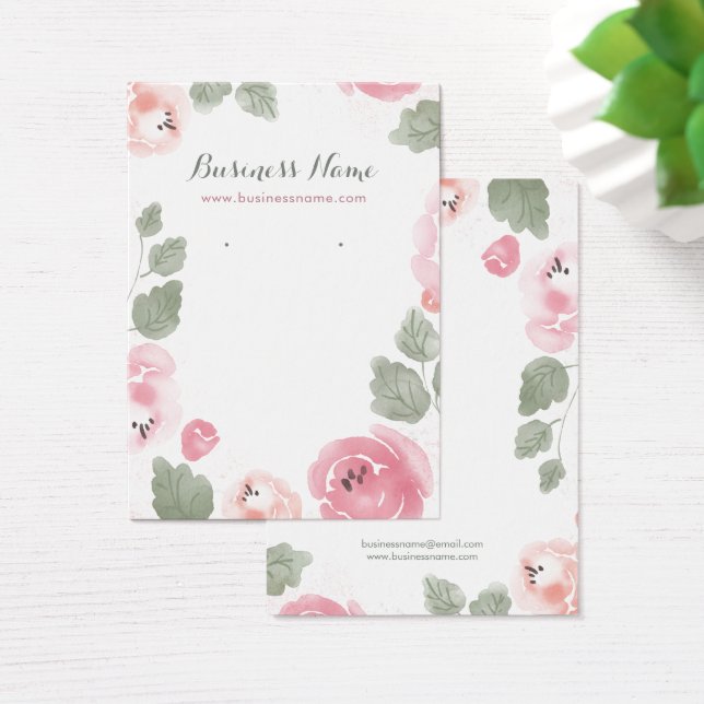 Watercolor Pink Roses Background Earring Cards (Desk)