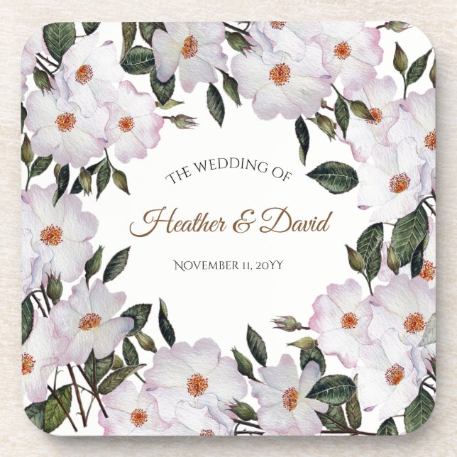 Watercolor Pink Roses Ballerina Floral Design Coaster (Front)