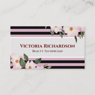Watercolor Pink Roses Ballerina Floral Stripes Business Card