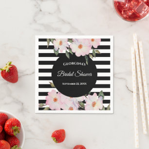 Watercolor Pink Roses Ballerina Stripes Monogram Napkin