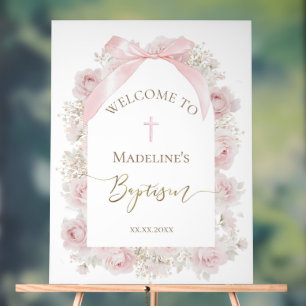 watercolor pink roses Baptism Acrylic Sign