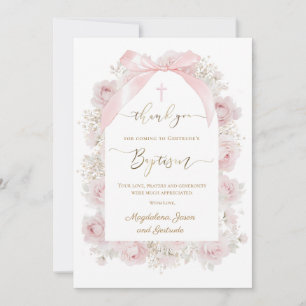 watercolor pink roses Baptism thank you card