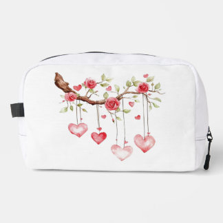 Watercolor Pink Roses Branch With Hanging Hearts Dopp Kit