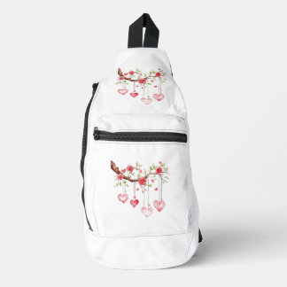 Watercolor Pink Roses Branch With Hanging Hearts Sling Bag